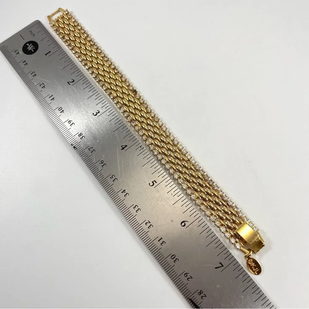 Vintage Kenneth Jay Lane KJL Gold Tone Rhinestone Chain Tennis Bracelet Elegant - Picture 6 of 8